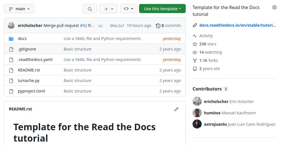 GitHub template for the tutorial